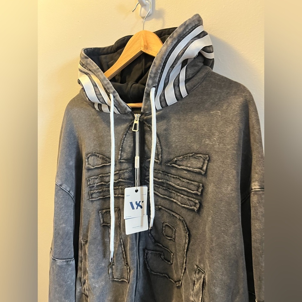 Gray Hooded Sweatshirt with Stripes - Picture 3 of 5